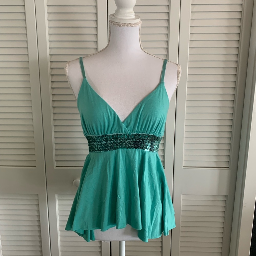 Necessary Objects Soft Green Stretch Sequin Waist… - image 1